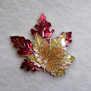 Fall Leaves Enamel Gold Brooch 2 1/4" Large